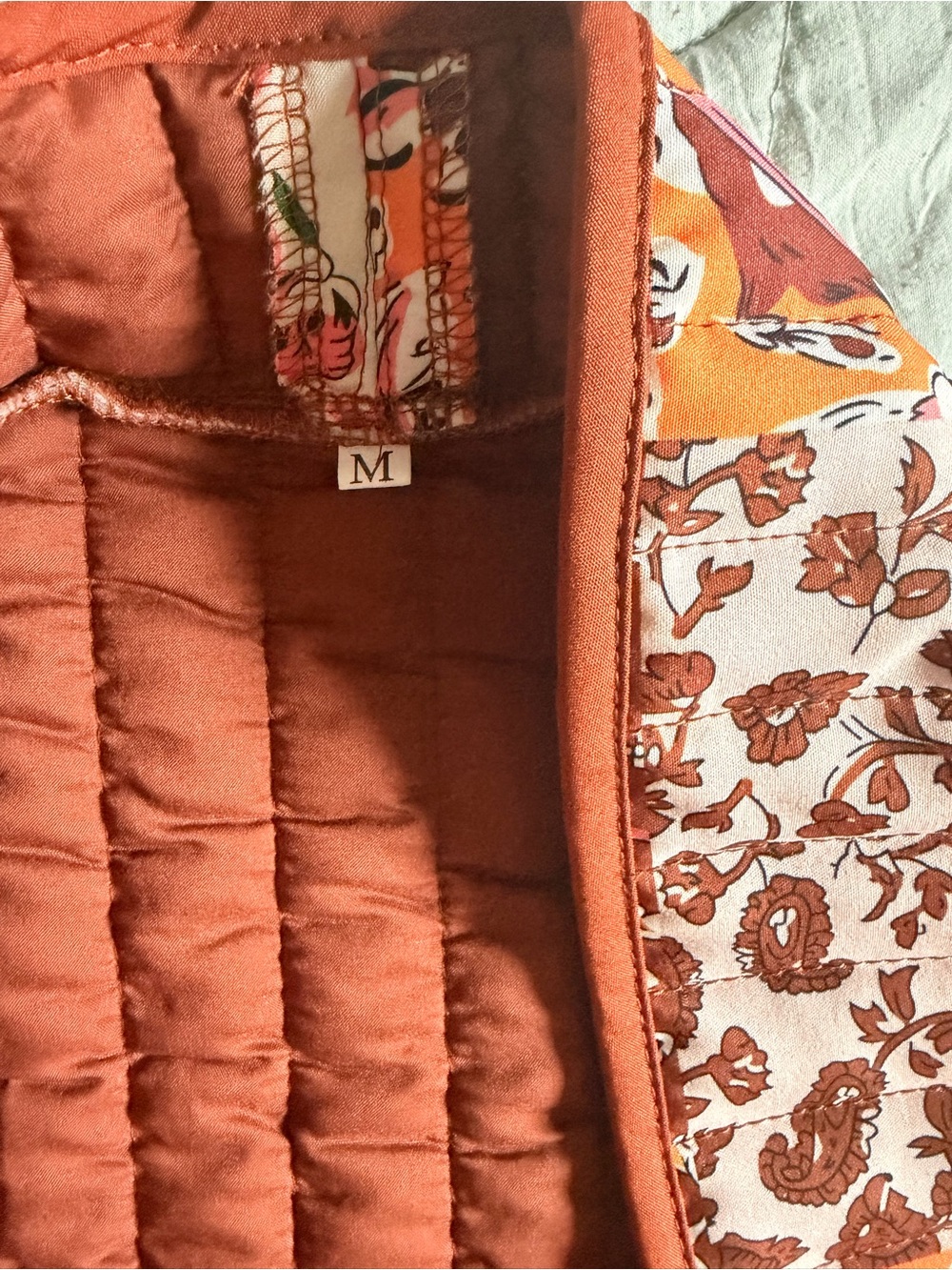 Quilted Floral Bomber Jacket in Rust & Cream - Picture 4 of 6